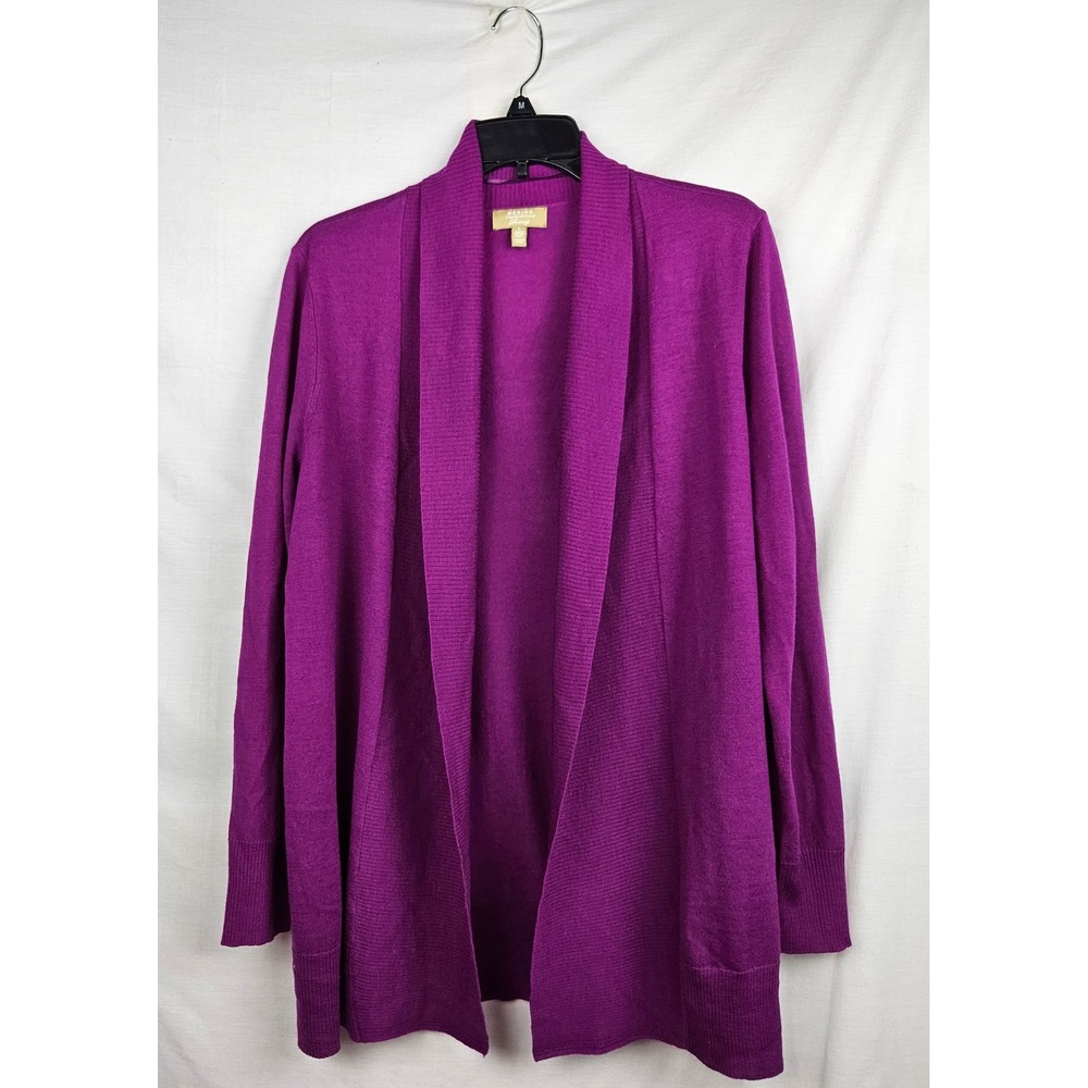 Charter Club Luxury Purple 100% Merino Wool Open Front Cardigan Sweater Large